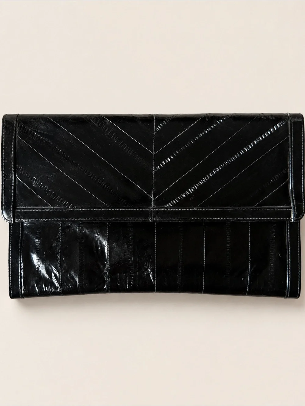 Vintage Black Genuine Eel Skin Clutch Wallet Made in Korea